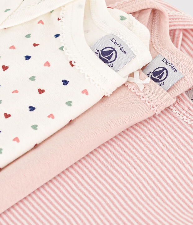 Lot de 3 bodies manches courtes mini c&oelig;urs en coton b&eacute;b&eacute; multicouleur