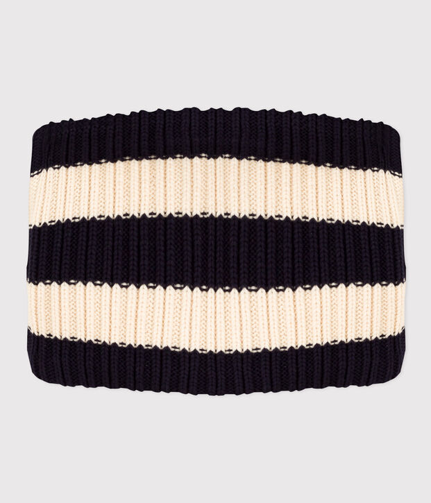 Snood ray&eacute; en tricot doubl&eacute; en polaire b&eacute;b&eacute;/enfant gar&ccedil;on-fille bleu/&eacute;cru