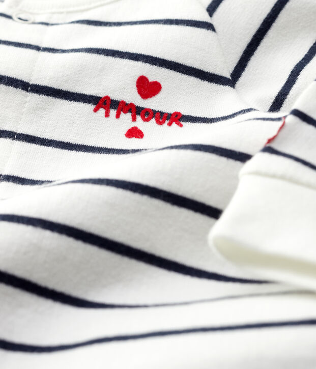 Combinaison rayures marini&egrave;res b&eacute;b&eacute; molleton en coton biologique blanc/bleu
