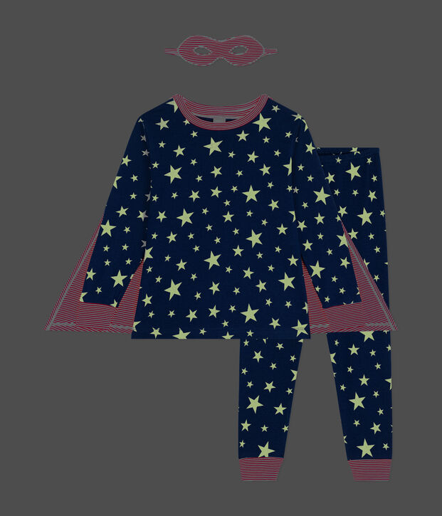Pyjama d&eacute;guisement avec un masque phosphorescent en coton enfant bleu/blanc