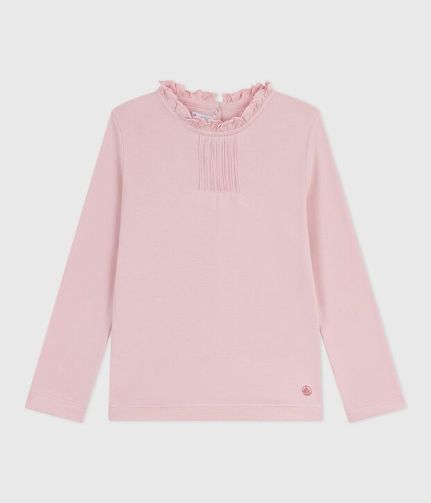 Tee-shirt enfant manches longues en coton uni rose clair