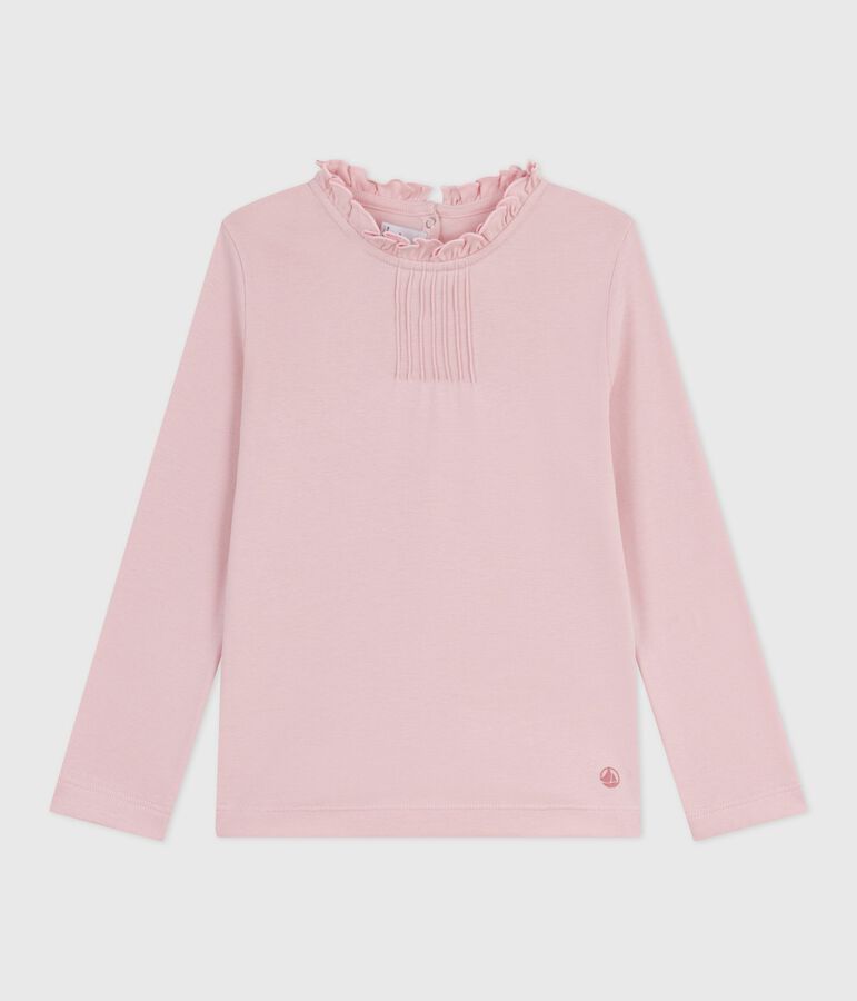 Tee-shirt enfant manches longues en coton uni rose JOLI