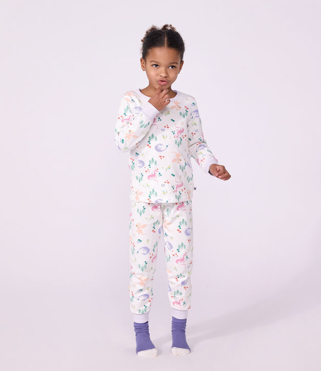 Pyjama enfant en molleton imprim&eacute; dragons blanc/multicouleur