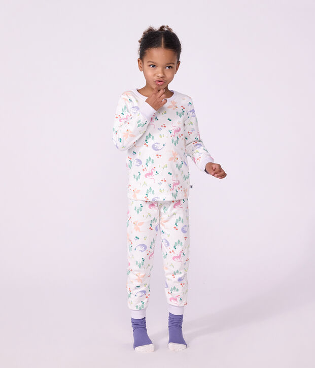 Pyjama enfant en molleton imprim&eacute; dragons blanc/multicouleur