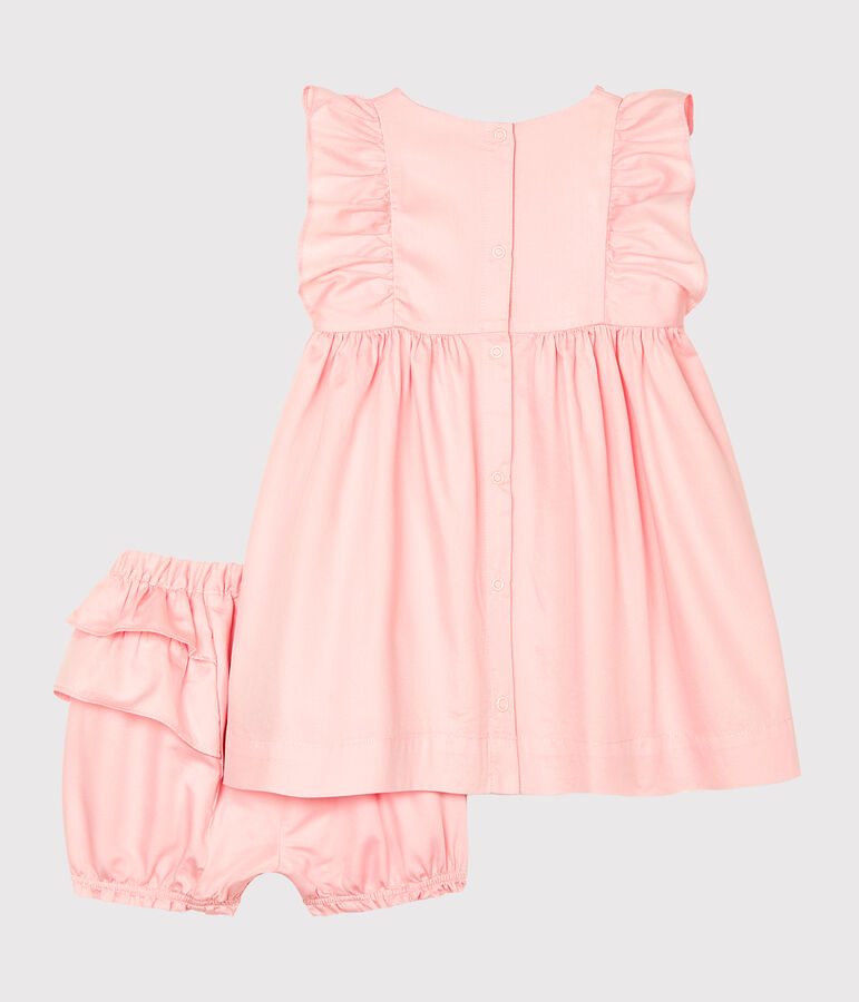 Robe et bloomer b&eacute;b&eacute; fille en satin rose