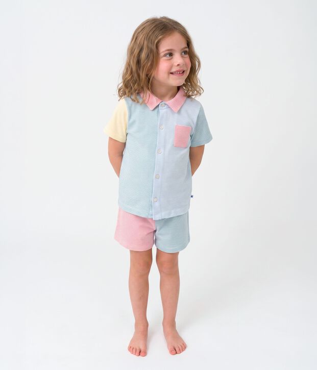 Pyjama short boutonn&eacute; enfant en coton &agrave; rayures blanc/multicouleur