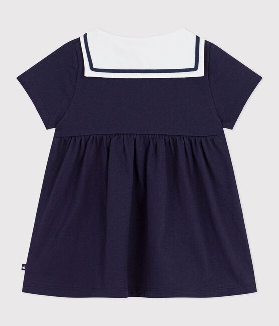 Robe bébé en coton manches courtes, unie avec son col marin bleu SMOKING