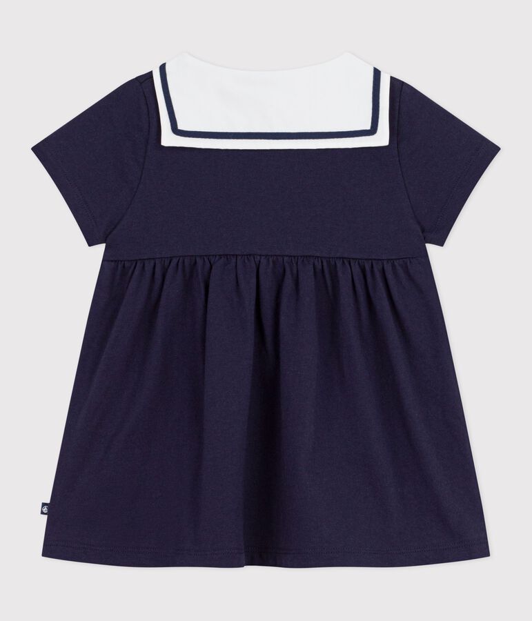 Robe b&eacute;b&eacute; en coton manches courtes, unie avec son col marin bleu SMOKING