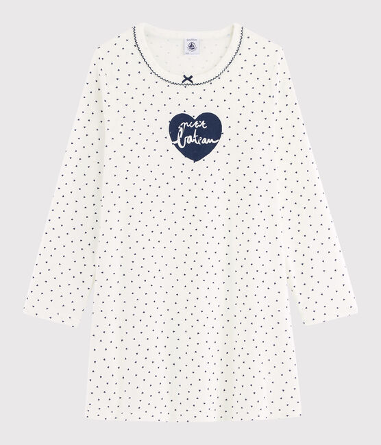 Chemise de nuit mini cœurs petite fille en côte blanc MARSHMALLOW/bleu MEDIEVAL