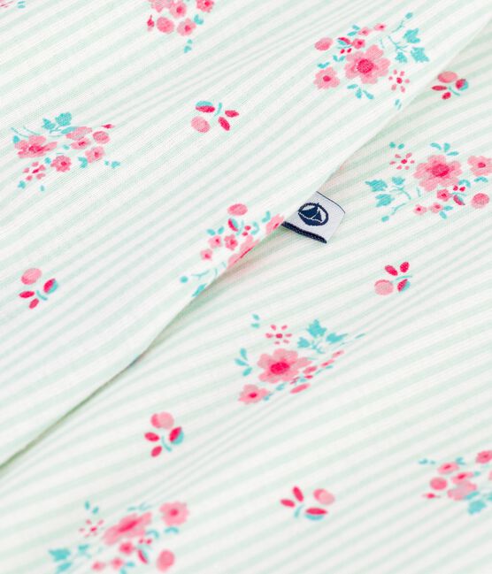 Combinaison courte b&eacute;b&eacute; en coton fleuri blanc MARSHMALLOW/blanc MULTICO