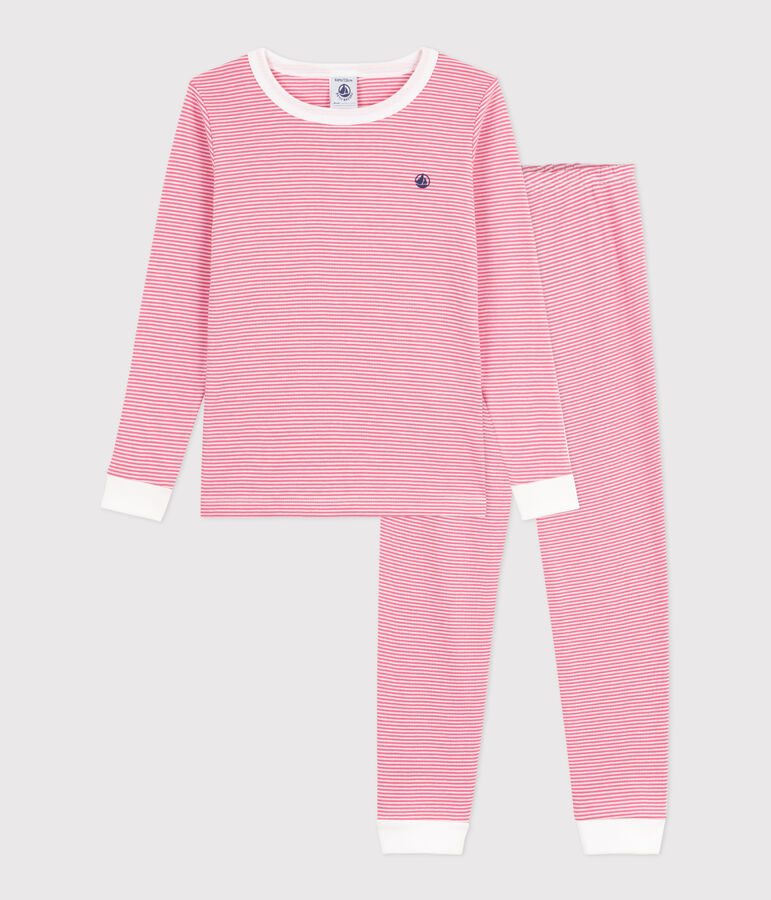 Pyjama enfant en coton tr&egrave;s ajust&eacute; &agrave; rayures rose PEONIA/ MARSHMALLOW