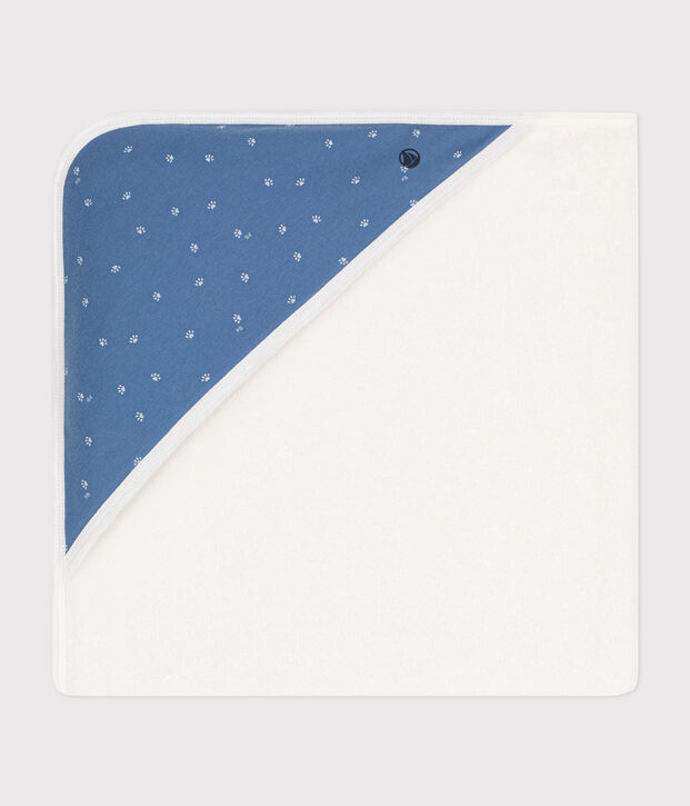 Carr&eacute; de bain en coton bleu/blanc