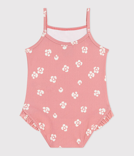 Maillot de bain bébé une pièce à volants, imprimé fleuri rose CHARME/blanc MARSHMALLOW