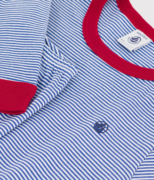 Pyjama enfant en coton &agrave; rayures bleu/blanc