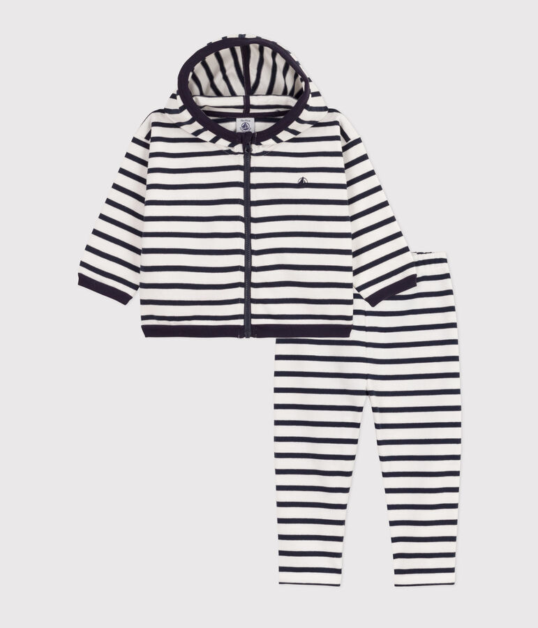 Ensemble ray&eacute; marini&egrave;re en jersey &eacute;pais b&eacute;b&eacute; blanc/bleu