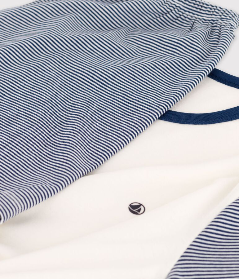 Pyjacourt milleraies bleu gar&ccedil;on en coton biologique bleu/blanc