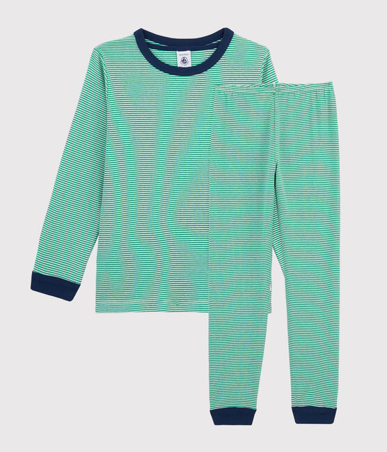 Pyjama milleraies vert petit garçon en côte vert PRADO/blanc MARSHMALLOW