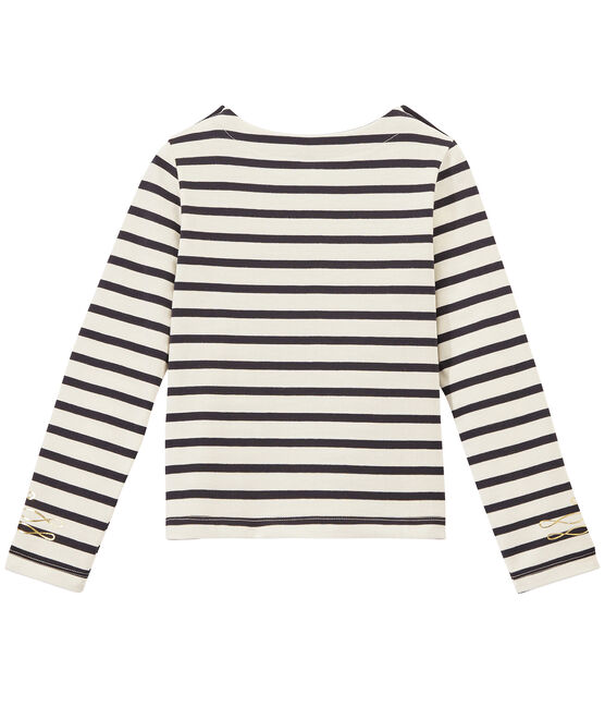 Marinière fille manches longues en jersey lourd blanc MARSHMALLOW/bleu SMOKING