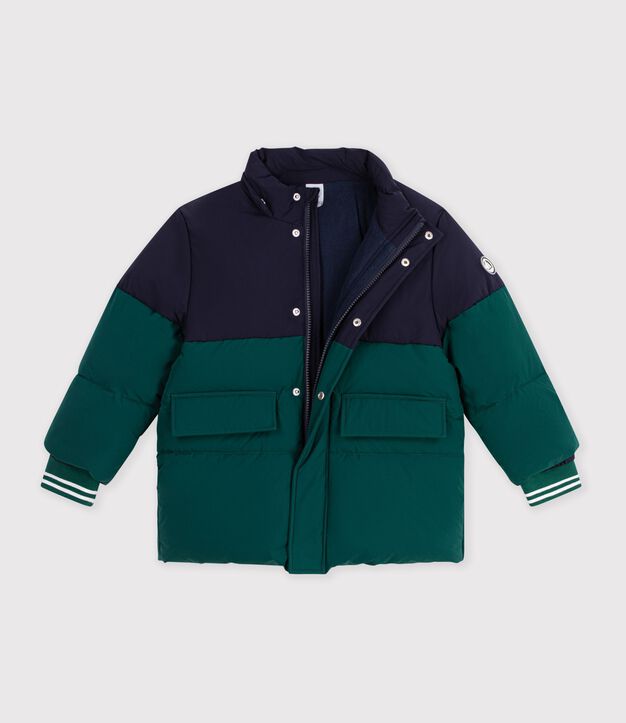 Doudoune enfant unie colorblock vert/bleu