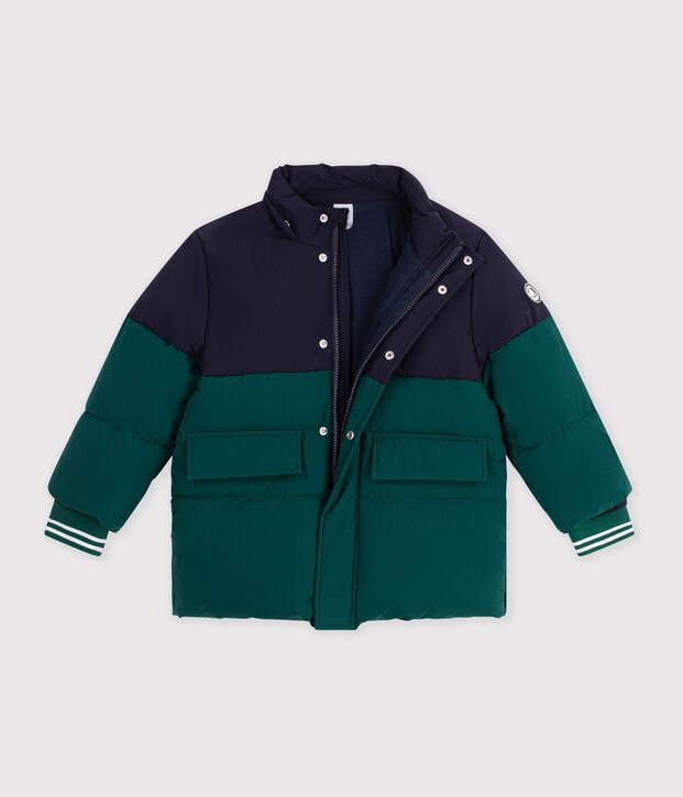 Doudoune enfant unie colorblock vert/bleu