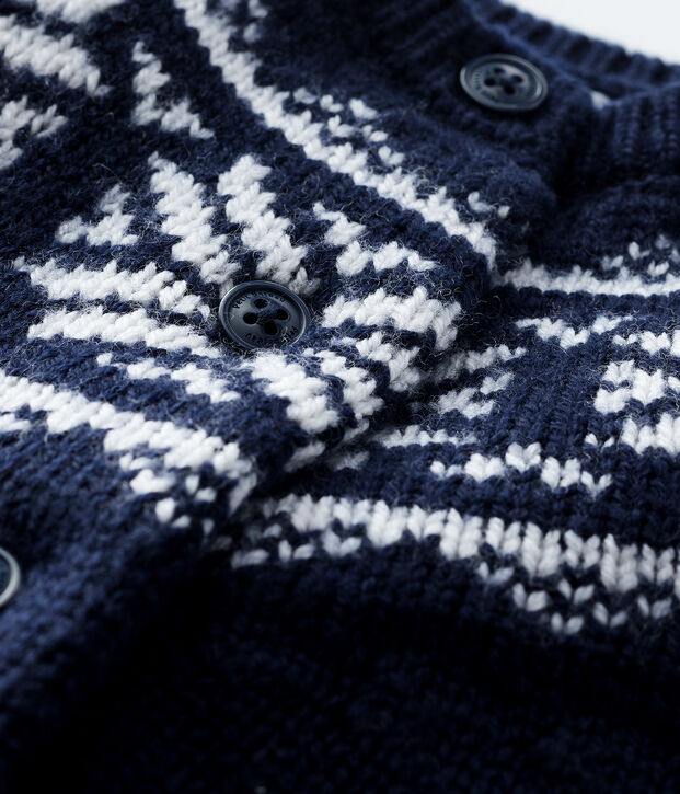 Cardigan 100% laine b&eacute;b&eacute; bleu/blanc