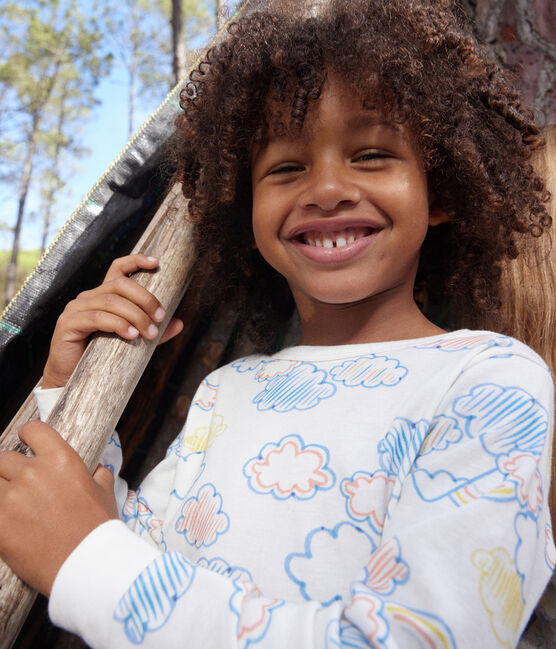 Pyjama imprimé motif nuage et arc-en-ciel en coton enfant blanc MARSHMALLOW/blanc MULTICO