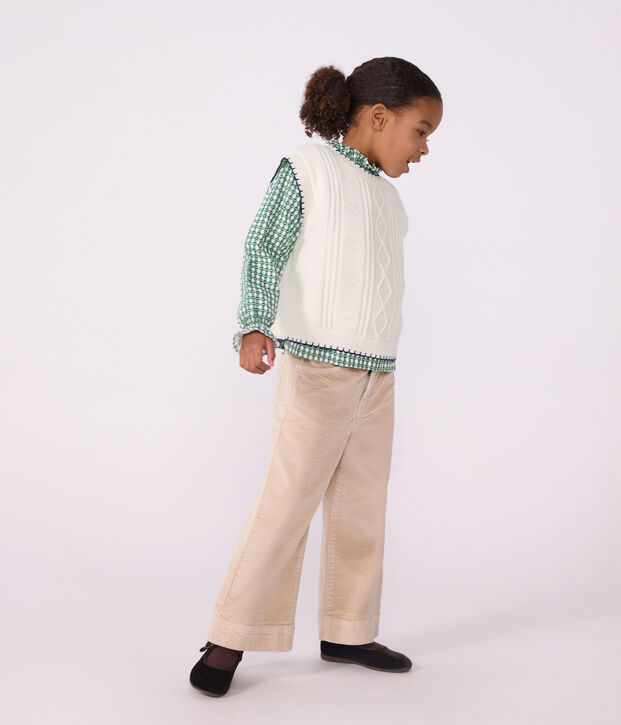 Pull &agrave; torsades enfant en laine et coton sans manche blanc