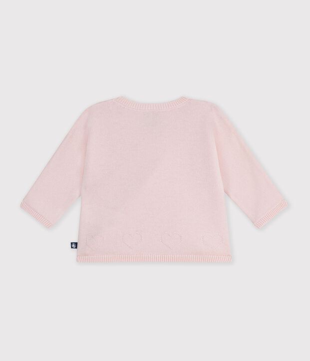Brassi&egrave;re b&eacute;b&eacute; cache-c&oelig;ur en tricot laine et coton ajour&eacute; rose clair