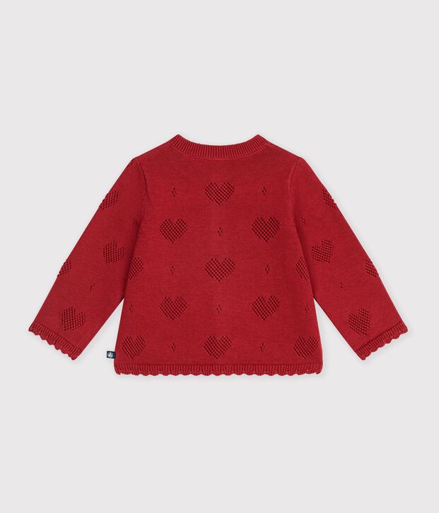 Cardigan b&eacute;b&eacute; en coton &agrave; motifs c&oelig;urs rouge