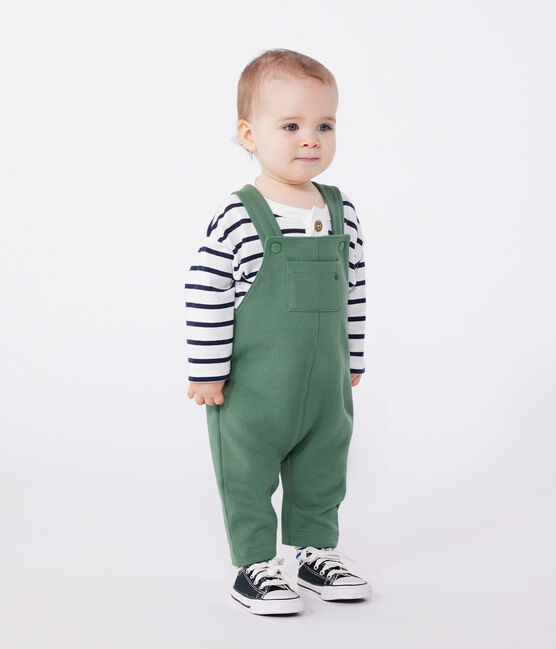 Salopette bébé en coton jambes longues, unie vert PALMERAIE