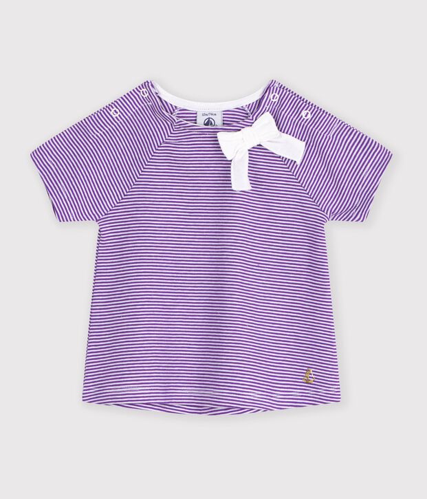 Tee shirt manches courtes b&eacute;b&eacute; fille violet/blanc