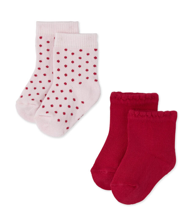 Lot de 2 paires de chaussettes b&eacute;b&eacute; fille unies + &agrave; pois SPECIAL LOT 99
