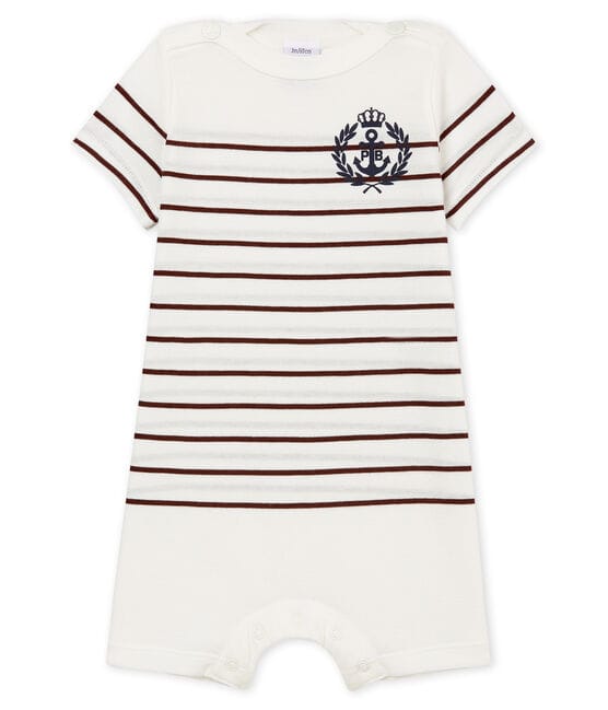 Combicourt bébé garçon en jersey léger à rayure placée blanc MARSHMALLOW/rouge VINO CN