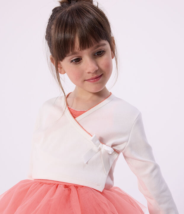 Cardigan cache-c&oelig;ur enfant en coton uni blanc
