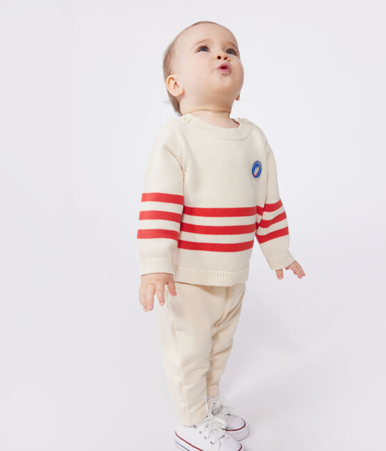 Pull bébé en coton à rayures placées et badge à la poitrine rouge AVALANCHE/ AURORA