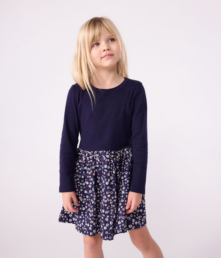 Robe enfant manches longues en coton bleu SOIR/ MULTICO