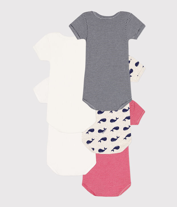 Lot de 5 bodies manches courtes baleines en coton multicouleur