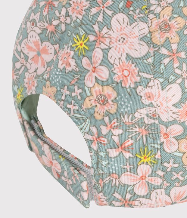 Casquette b&eacute;b&eacute; en serge imprim&eacute; fleurs bleu/multicouleur