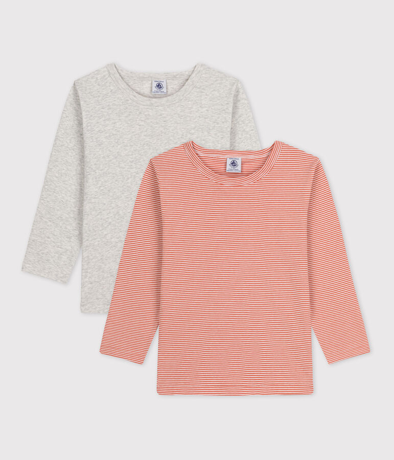 Lot de 2 tee-shirts manches longues milleraies enfant fille / gar&ccedil;on en coton multicouleur