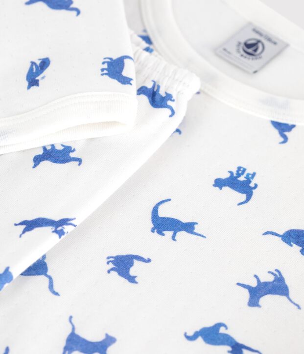 Pyjama enfant en coton imprim&eacute; chats blanc/multicouleur