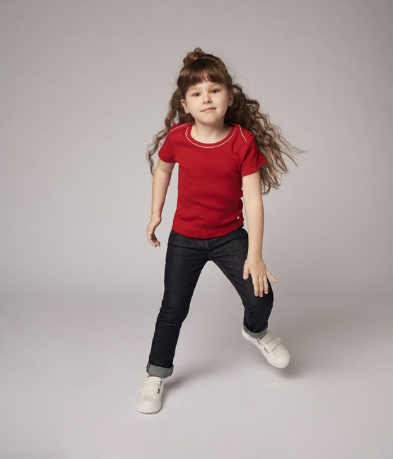 Tee-shirt manches courtes en coton enfant fille rouge TERKUIT