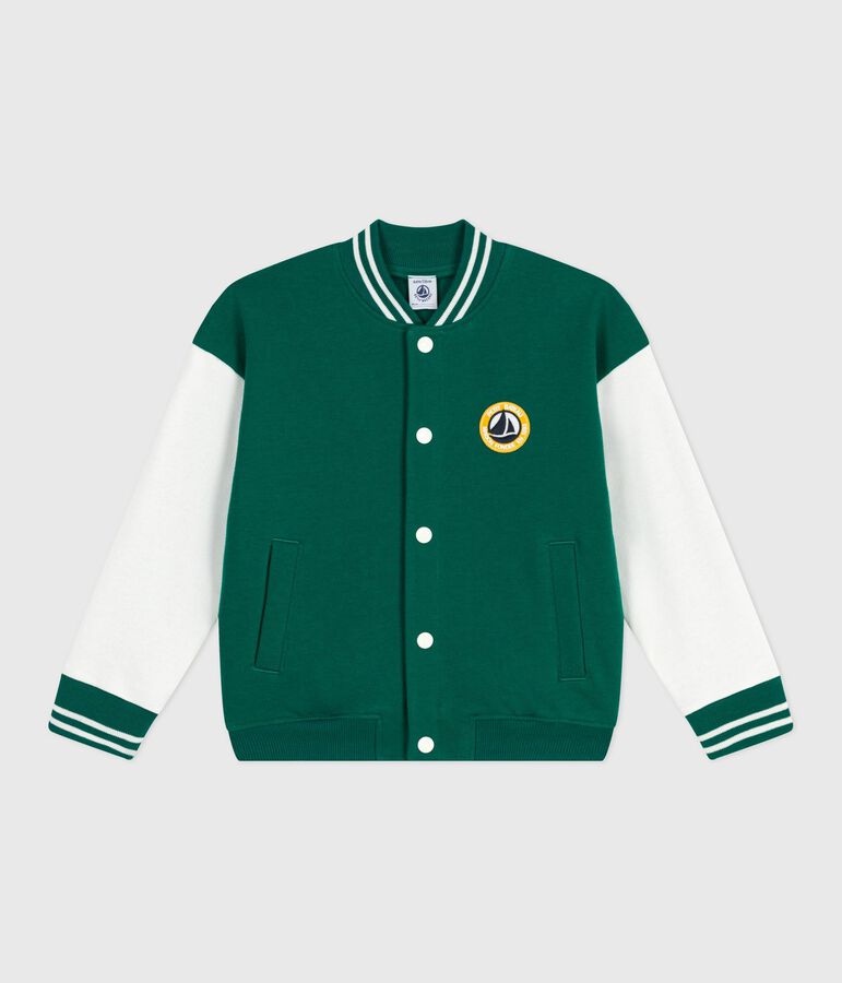 Veste teddy enfant en coton uni vert EVERGREEN/ MILK
