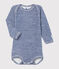 Body manches longues bébé en laine et coton bleu MEDIEVAL/blanc MARSHMALLOW