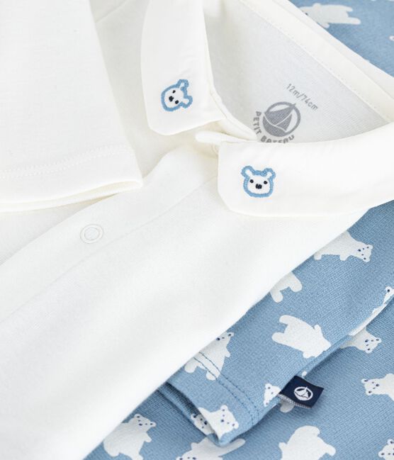 Ensemble 3 pièces bébé imprimé ours et son body brodé au col bleu ADRIATIC/ MULTICO