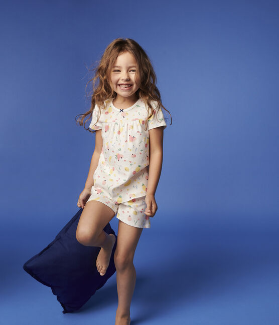 Pyjacourt imprimé fruits d'été petite fille en coton biologique blanc MARSHMALLOW/blanc MULTICO