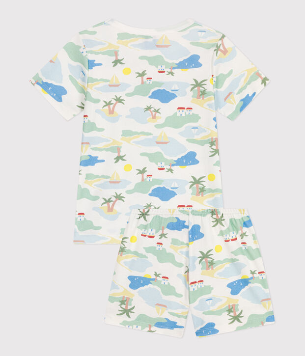 Pyjama short enfant en coton imprim&eacute; blanc/multicouleur