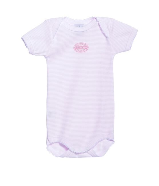 Body bébé fille manches courtes à milleraies rose VIENNE/blanc ECUME