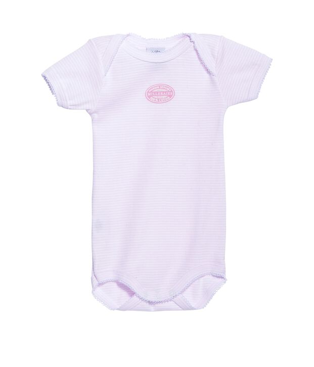 Body b&eacute;b&eacute; fille manches courtes &agrave; milleraies rose/blanc