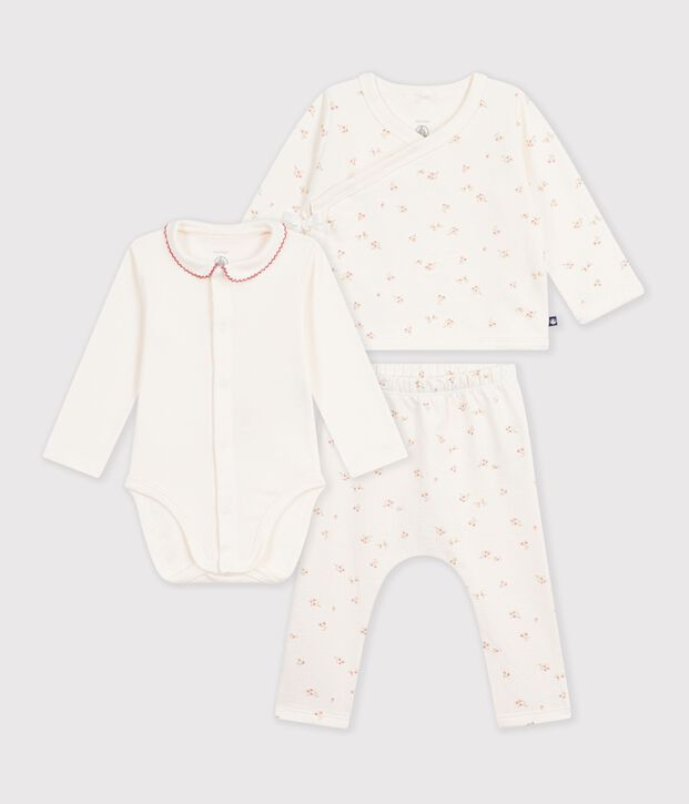 Ensemble b&eacute;b&eacute; en coton &agrave; col imprim&eacute; &agrave; fleurs &eacute;cru/multicouleur