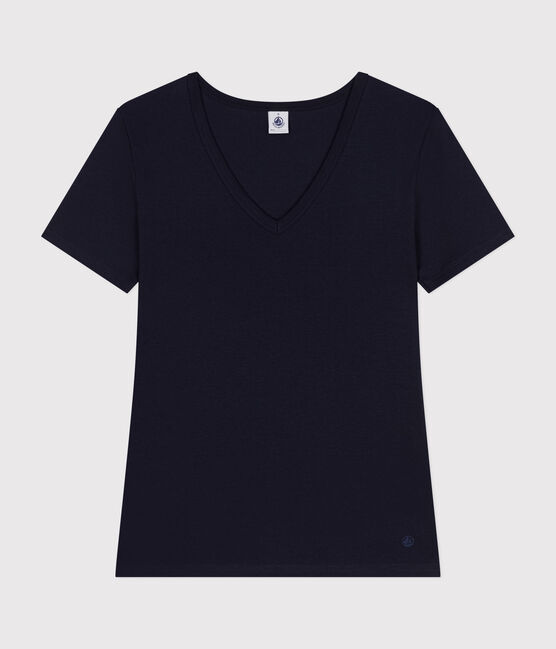 Tee-shirt l'Iconique manches courtes en côte unie femme bleu SMOKING
